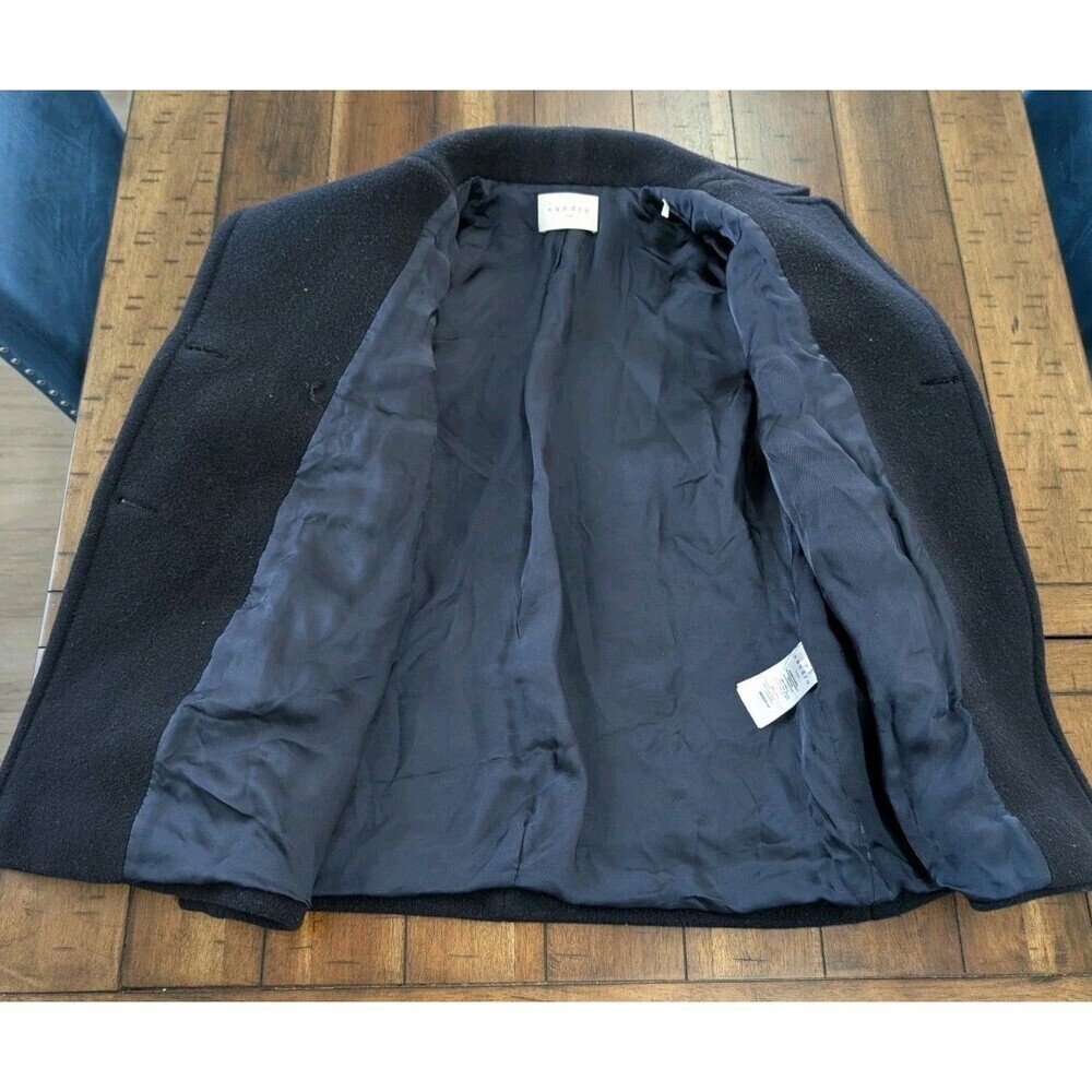 Sandro 4 Button Wool Blend Pea Coat W/ Varsity Cuffs Women's Size 38 Bulgarian - Picture 6 of 13